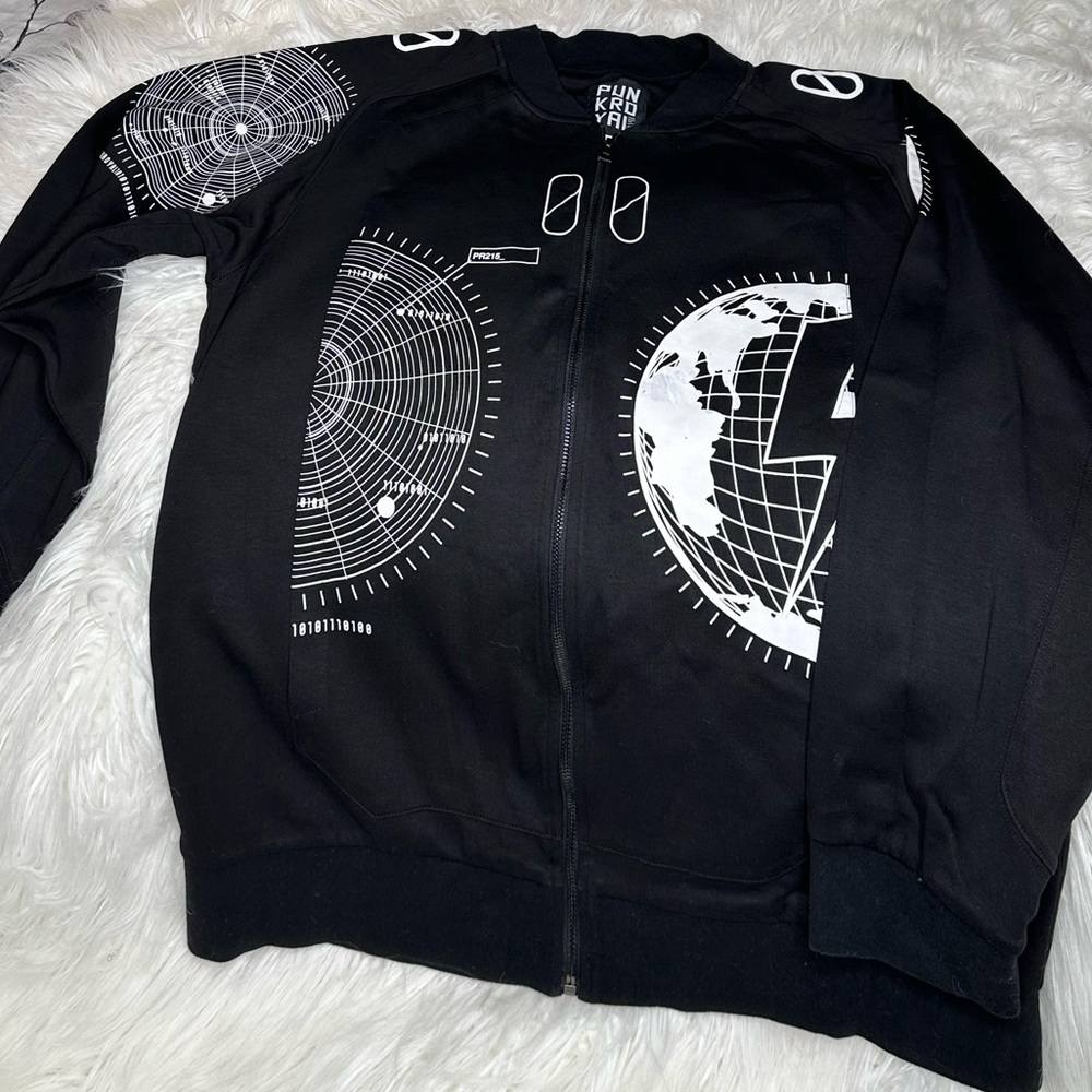 Punk Royal Black and White Sweatshirt, zip Front
